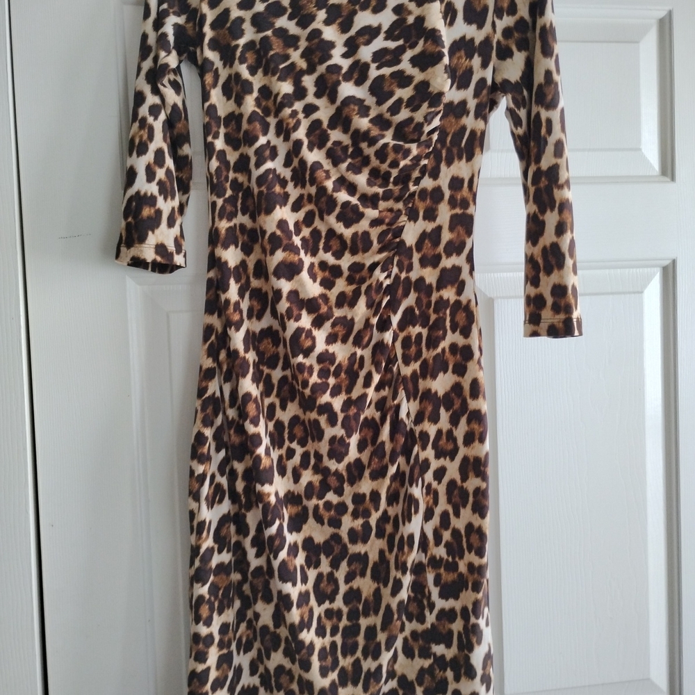Jennifer Lopez Brown Leopard Long Sleeve Dress